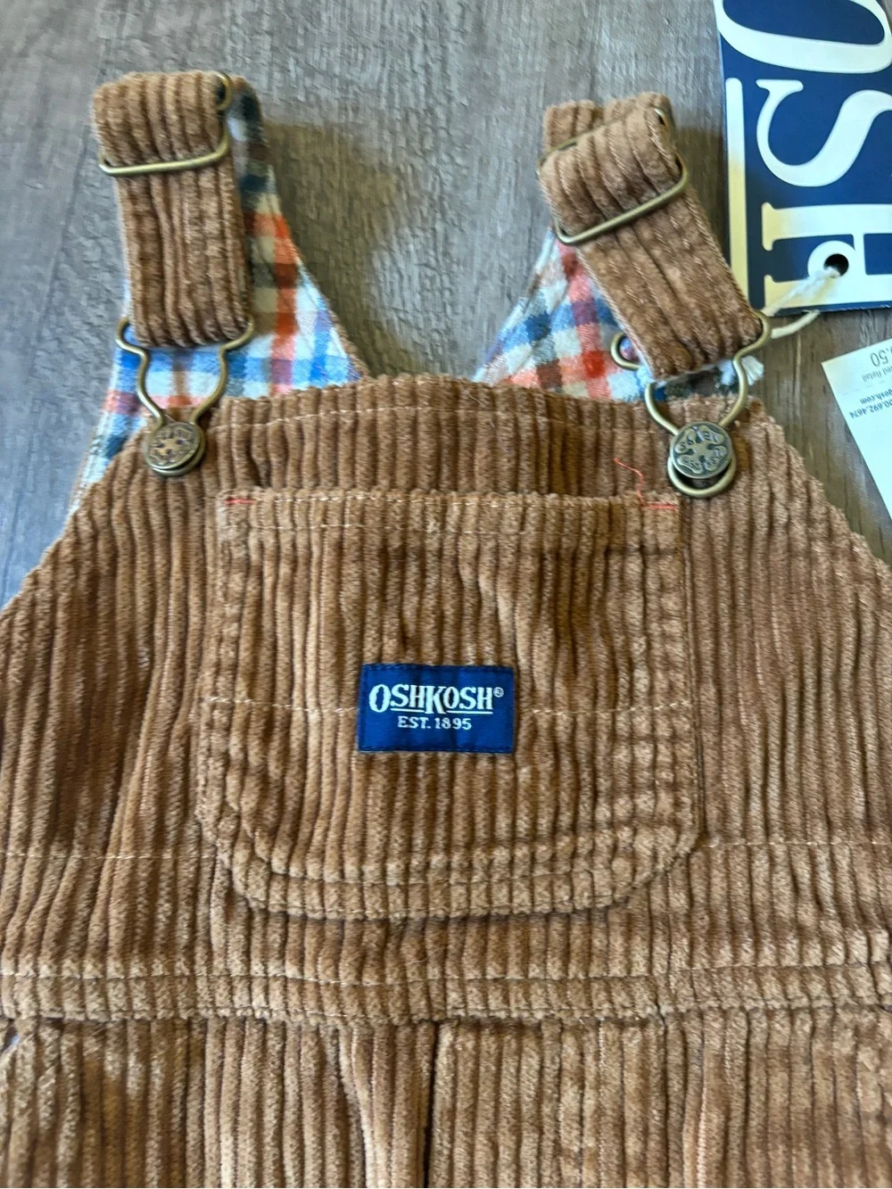 Vintage 2000s Y2K Oshkosh B’Gosh Vestbak Overalls Bibs Tan Corduroy Plaid NWT